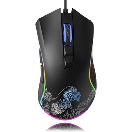 XVX Wired Gaming , 12000 DPI RGB Gaming  with 12 Backlit Modes & 7 Macro Buttons, PC Gaming Mice Support DIY Keybinding,  Gamer Computer  for Laptop PC  Windows, Wave - Color: Kanagawa
