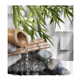 LB Japanese Zen Bamboo Shower Curtain Asian Spa Zen Stone Rock Modern Shower Curtain for Bathroom, 70 x 70 Waterproof Fabric Curtians with Hooks