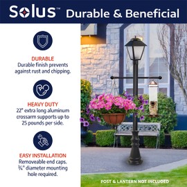Solus Extra Long Cross Arm for Outdoor Lamp Posts & Poles – 22" Aluminum Lamp Post Cross Arm for Plants, Décor & Accessories – Single, 2-Pack, or 4-Pack – Made in USA (2-Pack)