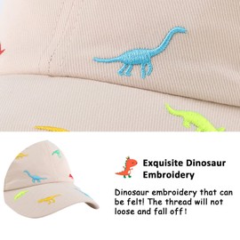 Zsedrut Toddler Girl Baseball Cap Embroidery Dinosaur Sun Hat Spring/Summer Little Boys Baseball Hat for 2-6 Years (Beige, 2-6 Years)