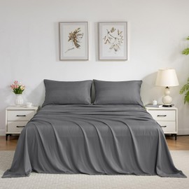 IKIFLY Queen Size Sheet Set, Striped Jacquard Ultra Soft Cooling Sheets, 16" Deep Pocket, Breathable & Wrinkle Resistance, 4 Piece Hotel Luxury Silky Bed Sheets & Pillowcases, Grey