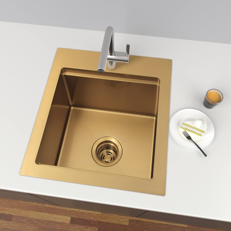 LQS Gold Extended Sink Flange with Deep Basket Strainer, Deep