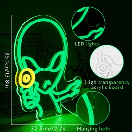 Green Alien Neon Sign Alien LED Neon Light Signs for Man Cave Bedroom Game Room Bar Pub Party Home Decor Gifts for Alien Fans, Teenage Boys, Kids Gift