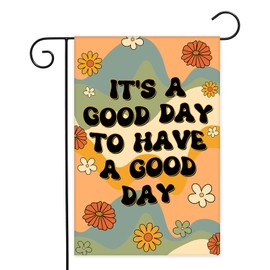 Avezano Groovy Floral Garden Flags Retro Daisy It's A Good Day To Have A Good Day Yard Flag Double Sided Spring Summer Outdoor Holiday Funny Decor Flag 12x18 Inch