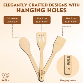 Wooden Spoon, Spatula, and Slotted Spatula For Cooking 3 Piece Organic Bamboo Kitchen Utensil Set With Holder Premium Quality Nonstick Pots & Pans for Everyday Use