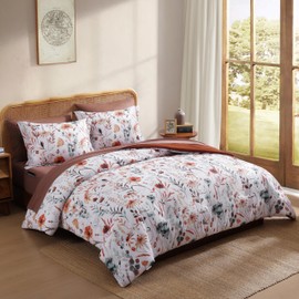 CASAAGUSTO Full Comforter Set, 7 PCS White Floral Comforter Set with Flowers Leaves Pattern, Soft Seersucker Design All Season Full Size Bedding Set(80"X90")