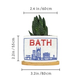 DecStic United Kingdom Bath Planter Ceramic Support Pray Round Flower Pot with Drainage Holes and Bamboo Tray Pot for Home Office Desk Garden