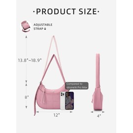WESTBRONCO Puffer Crescent Shoulder Bags for Women Puffy Quilted Handbags, Nylon Shoulder Purse with Adjustable Strap, Dark Pink, Minimalist, Contemporary