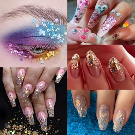 12 Grids Hexagon Chunky Nail Glitter Sequins Holographic Mermaid Flake Nail Glitter Flakes Hexagon Shiny Charms Nail Art Sequins Gradient Design Glitter for Acrylic Nails Make Up DIY Nail Decoration