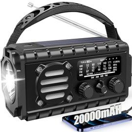 TFTDOUP Emergency Weather Radio, 20000mAh AM/FM/NOAA Shortwave Solar Hand Crank Radio,Large Batery Powered,Portable,Type-C Phone Charger,Flashlight,Reading Lamp,Compass,SOS Survival Alarm,Outdoor/HOME