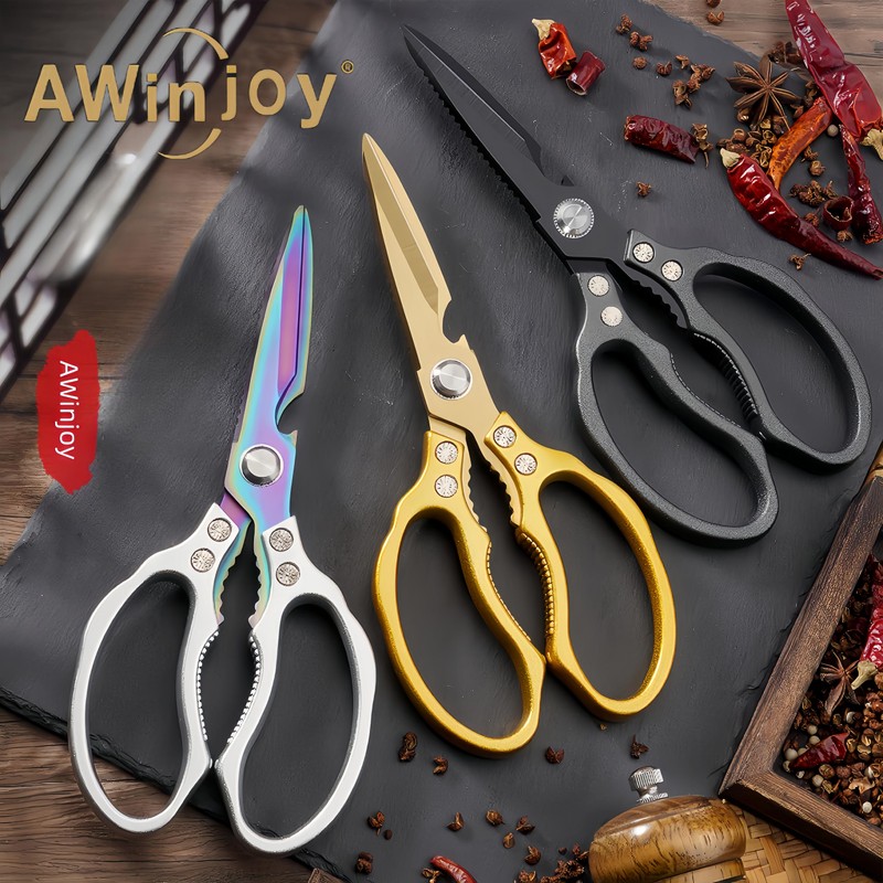 AWinjoy Kitchen Scissors, Heavy Duty Sharp Kitchen Shears Dishwasher Safe,