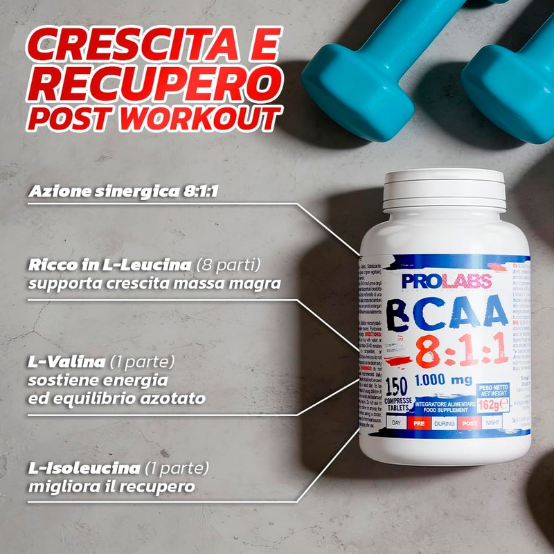 PROLABS – Bcaa Aminoacidi Ramificati Compresse 8.1.1, Amminoacidi 100% Veg