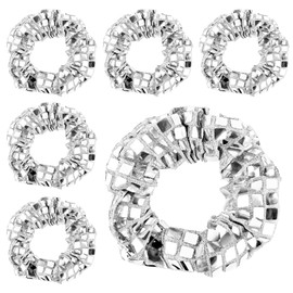 6pcs Disco Scrunchies, Disco Ball Sequin Metallic Hair Scrunchies Glitter Silver Hair Bobbles Elastics Ponytail Holders Sparkly Hair Accessories for Women Girls Retro Disco Theme Party Favors