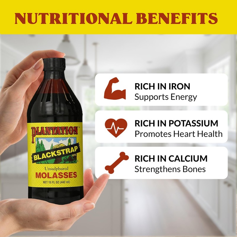 Plantation Blackstrap Molasses 15 oz Bottle – Unsulphured, Rich Robust