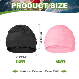 YELARXI Fabric Swim Cap Polyester Swimming Hat Elastic Swimming Cap, Fit for Women and Men Adult Long Hair (2Pcs, Black/Pink)