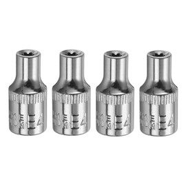 HARFINGTON 4pcs E-Torx Socket 1/4" Drive E4 External Torx Deep Socket CR-V 6 Point Spline Socket Star Female Bit Socket for Auto Repairs Home Maintenance DIY Hand-making 1" Length