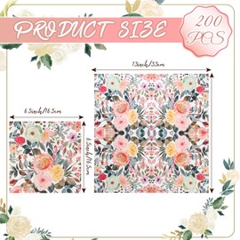 200Pcs Floral Paper Napkin Disposable Watercolor Rose Flower Paper Napkin Decorative Dessert Dinner Hand Towels for Bathroom Wedding Baby Shower Birthday Party(6.5 * 6.5 inch)
