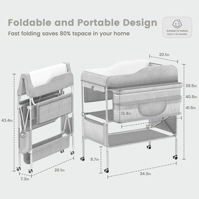 SEA PUNK Portable Baby Diaper Changing Table, Foldable Diaper Changing