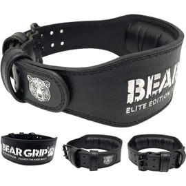 BEAR GRIP Power Belt - Elite Edition Premium Double Pong Weight Lifting Belt (M, Black - 4 Double Sided Leather Belt)