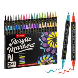 Finnhomy 36+4 Colors Acrylic Paint Markers, Dual Tip Acrylic Paint Pens with Soft Fine Tip and Brush for DIY Crafts, Acrylic Markers with 4 Additional Colors Including GOLD, SILVER, AEGEAN, BROWN