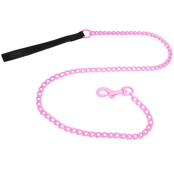 Platinum Pets 48-Inch x 3mm Coated Chain Leash with Black Leather Handle, Large, Cotton Candy Pink