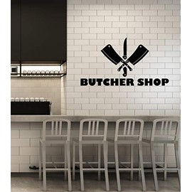 Vinyl Wall Decal Butcher Shop Beef Meat Kitchen Cutting Knives Stickers Mural Large Decor (g4487) Black