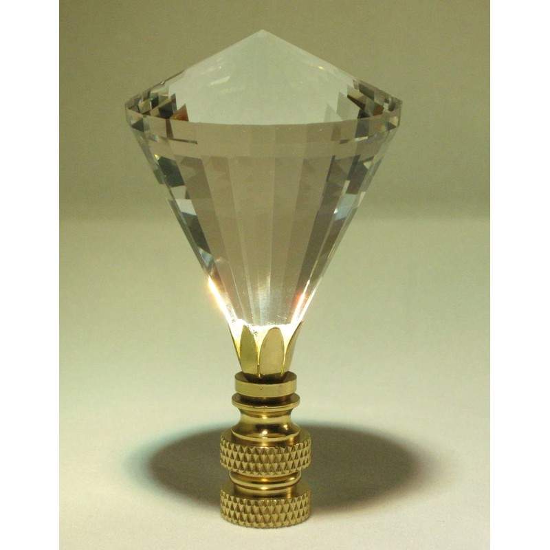 LAMP Finial-Stunning LEADED Crystal LAMP Finial-Clear Diamond/PB