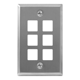 ICC 6-Port Keystone Wall Plate (1 Pack), UL Listed, Stainless Steel, Single Gang Wall Plate for RJ45 Modular Jack and Inserts, Brushed Finish
