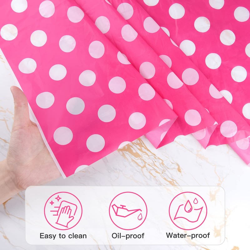 ELECLAND Pink Polka Dot Plastic Table Cover 137cmx274cm, Rectangle, Circus,