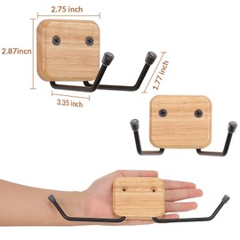 Qiannhee Solid Wood Wall Mount Hat Rack, 4-Tier Rotating Cowboy Hat Organizer with 2 Extended Hooks, Adjustable Width Metal Hanger for Baseball Caps, Coats, Jackets, Keys, Decor Entryway, Bedroom(Log)