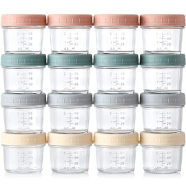 VITEVER 16 Pack Glass Baby Food Storage Containers, 4 oz Baby Food Jars with Plastic Lids, Small Baby Food Maker, Reusable Infant Freezer Container, Microwave, Dishwasher & Freezer Safe, BPA Free