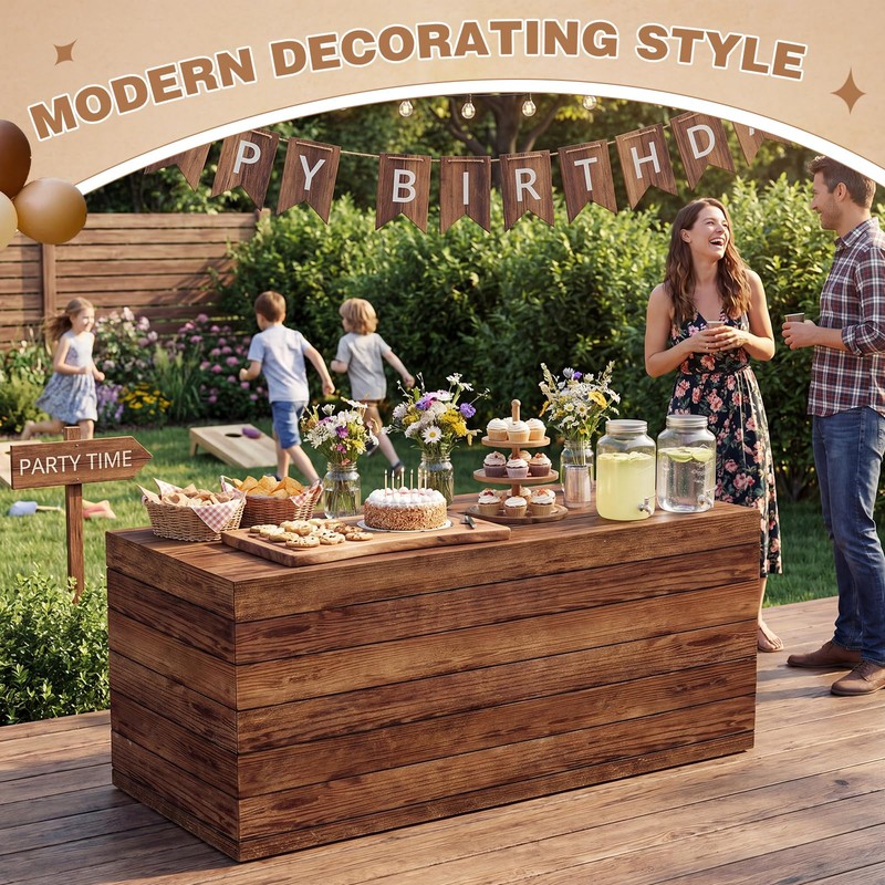 Moukeren 6 ft Fitted Wooden Grain Table Cover Brown Rustic