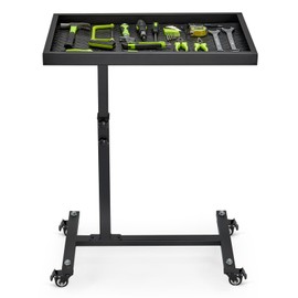 OLBRUS Adjustable Work Table with Wheels, Mechanic Rolling Tool Tray Table for Garage Repair Shops DIY, 220LBS Capacity Mobile Heavy Duty Steel Tool Cart (Black)