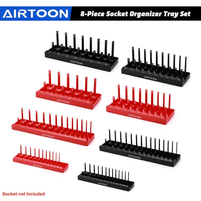 AIRTOON 1/4-Inch Drive Socket Organizer Trays, 2-Piece SAE and Metric