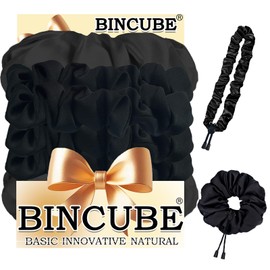 BINCUBE 4pcs Afro Puff Scrunchies, Adjustable Silk Hair Ties For Curly & Thick Hair, Extra Large Scrunchies For Natural Hairstyles, Afro Puff Ponytail Holders