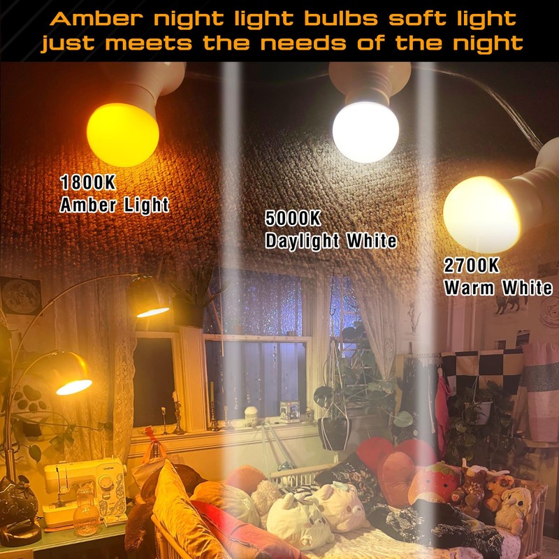 Elmoyle Amber Sleep Light Bulbs 1800k, Blue Light Blocking, Dim