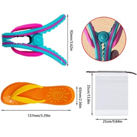 4 Pcs Lounge Chairs Clips Slippers Towel Clip with a Drawstring Bag Oversized Towel Holder Clothes Pegs Beach Towel Clip for Beach Chairs Plastic Lounge Chair Towel Clips Pool Clips