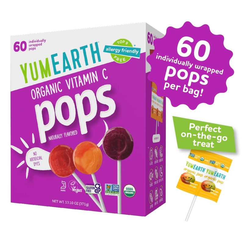 YumEarth Organic Vitamin C Pops Variety Pack, 60 Fruit Flavored