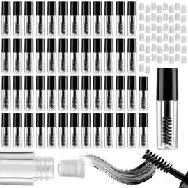 Supkiir 50Pcs 3ml Empty Mascara Tubes with Eyelash Wand, Refillable Clear Mascaras Bottles with Leak-proof Inserts, Portable Eyelash Container for Castor Oil Small Sample Brow Serum Growth