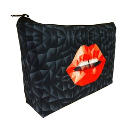 Elegance Mens Ladies Toiletry Bag Cosmetic Bag Make-up Case for Travel Vanity case Pouch Printed Top Zipped Black and red Triangles Lips [080]