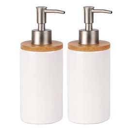 TOWEBOORY Ceramic Soap Dispenser, Pack of 2, 400ml/13oz Hand Soap Dispenser Set, Refillable Shampoo Bottle for Bathroom Countertop Kitchen Hotel (White)