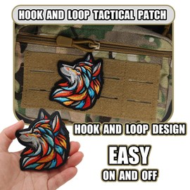 MACOCO Tactical Wolf Hook and Loop Patch – Colorful Wolf Embroidered Morale Patch for Jackets, Bags, Hats, Backpacks, Tactical Gear & DIY Projects – 9CM, Washable, Sew-On