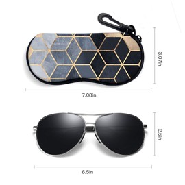 ZAXMEY Sunglasses Soft Case with Carabiner Ultra Light Neoprene Zipper Eyeglass,Gold Line