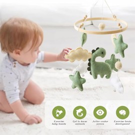 Baby Wind Chimes, Mobile Baby Wind Chimes, Dinosaur with Clouds, Wooden Hanging Baby Wind Chime, Nursery Decoration, Gift for Baby Girls or Boys