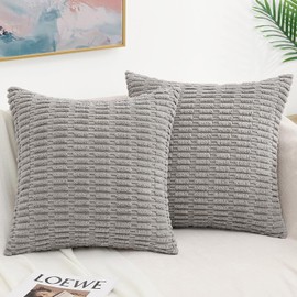 NEWKIBOU 2 Fundas Decorativas para Cojines, Suave Pana a Rayas Funda de cojín Cuadrado Decorativo, para la Sala de Estar sofá Cama sofá, decoración del hogar Boho Granja rústica,45x45 cm (Gris Plata)