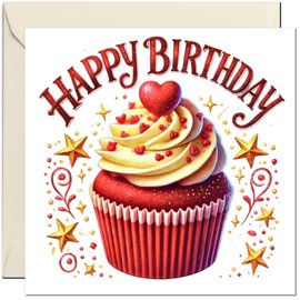 Birthday Card - Red Velvet Cupcake Design - Cute Birthday Card