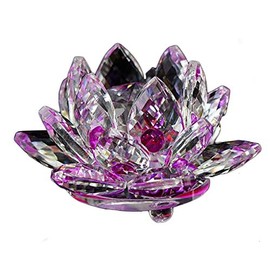 Feng Shui 80 mm Quartz Crystal Lotus Flower Crafts Glass Ornaments Figurines Home W3801 (Purple)