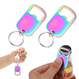 ZEYIYER 2PCS Bottle Opener Small Stainless Steel Bottle Opener Keychain Flat Beer Bottle Opener Light and Easy to Carry Key Chain for Bartender Kitchen Bar Restaurant Banquet Party(Colorful)