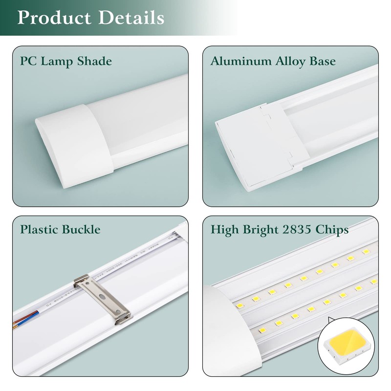 colmeguna 2 Packs 3FT LED Batten Light, Ultra Light Slim