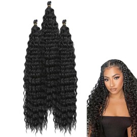 Thoquene 3 Packs 24 Inch Boho Braids Human Hair, Soft Ocean Deep Wave Crochet Hair Extensions